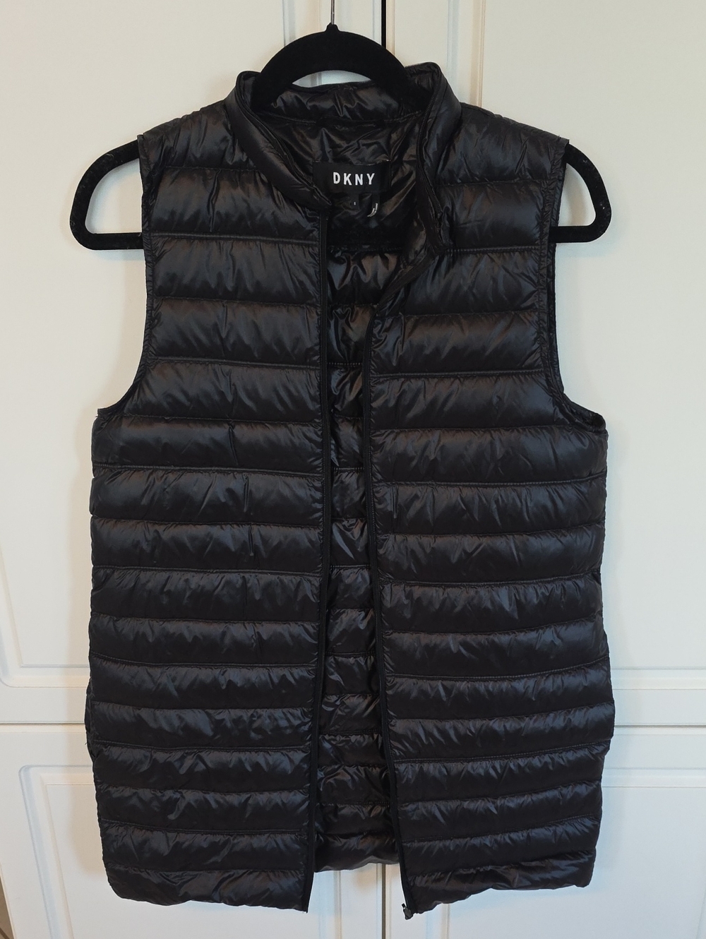 DKNY Women's Black Quilted Puffer Vest 30 Inches Long